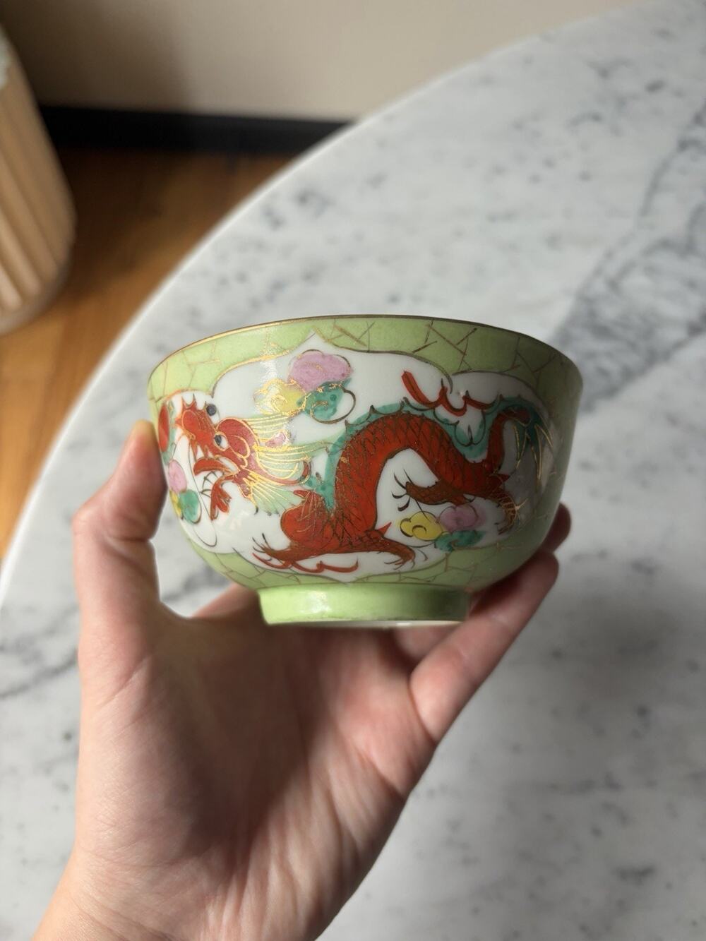 Chinese Handmade Porcelain Bowl Dragon Floral Design Decorative Collectible